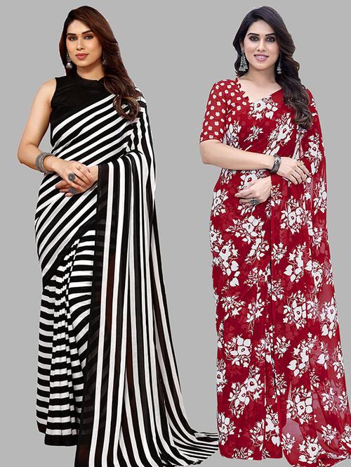 pack of 2 casual wear sarees with blouse - 21445908 - Very Small Image - 1