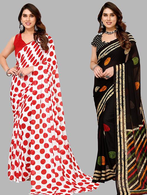  women pack of 2 casual wear combo sarees with blouse - 21445910 - Very Small Image - 1