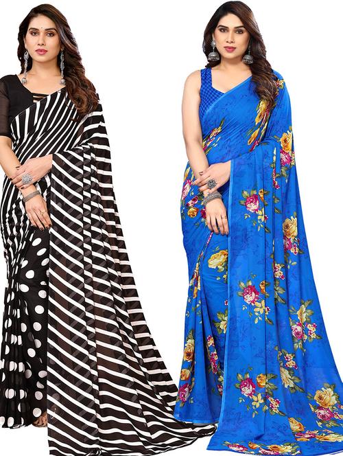 pack of 2 printed casual wear sarees with blouse - 21445919 - Very Small Image - 1