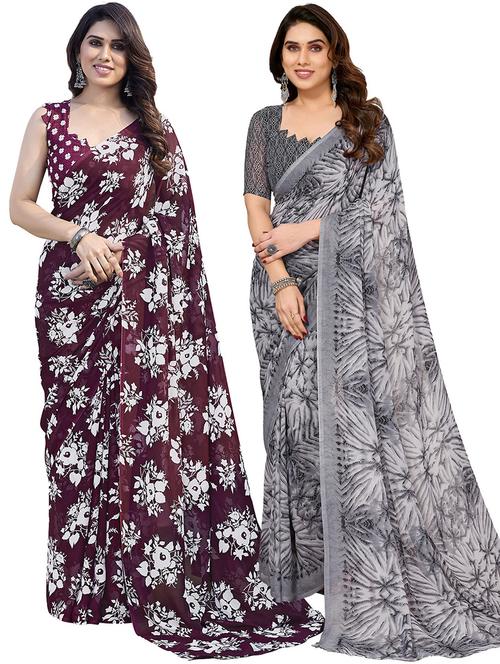 women pack of 2 casual wear combo saree with blouse - 21445921 - Very Small Image - 1