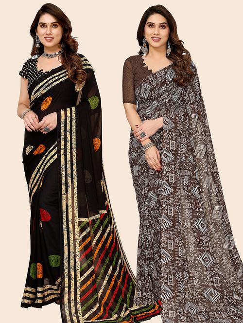 pack of 2 printed casual wear sarees with blouse - 21445923 - Very Small Image - 1