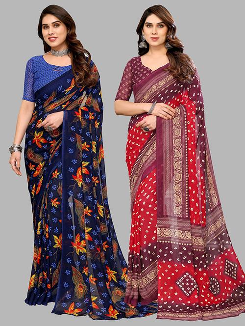 pack of 2 casual wear sarees with blouse - 21445924 - Very Small Image - 1