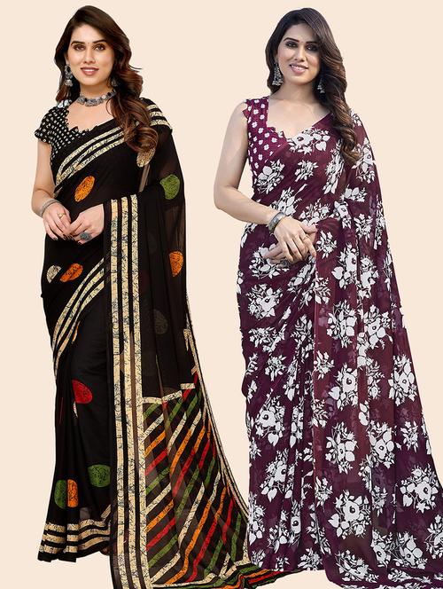 pack of 2 casual wear sarees with blouse - 21445925 - Very Small Image - 1