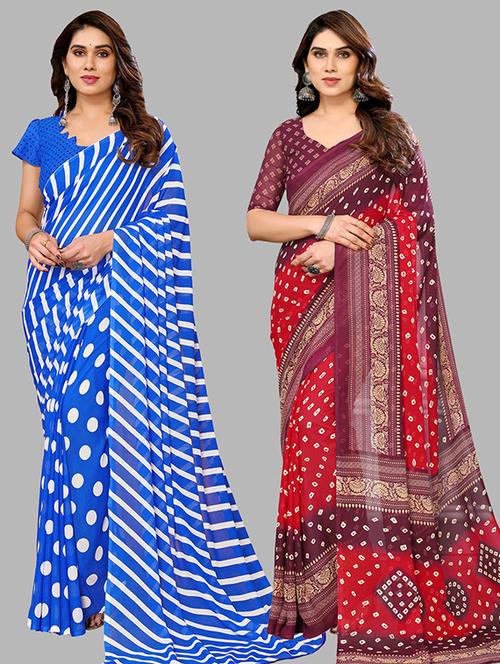  women pack of 2 casual wear combo sarees with blouse - 21445930 - Very Small Image - 1