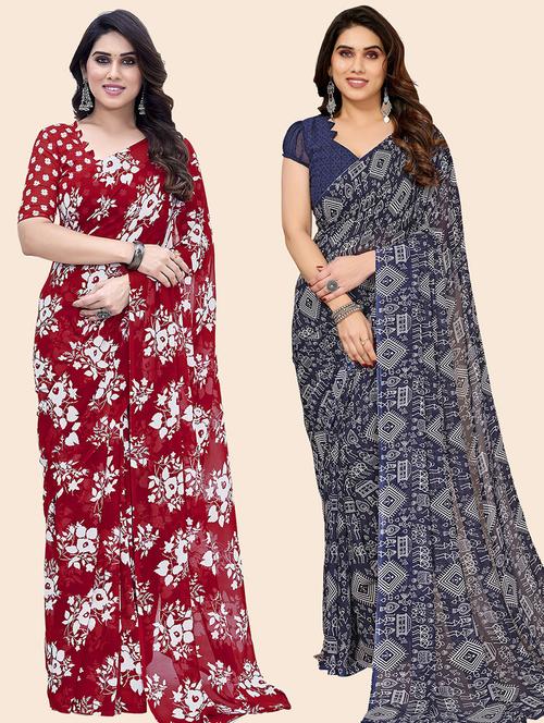 women pack of 2 casual wear combo saree with blouse - 21445937 - Very Small Image - 1