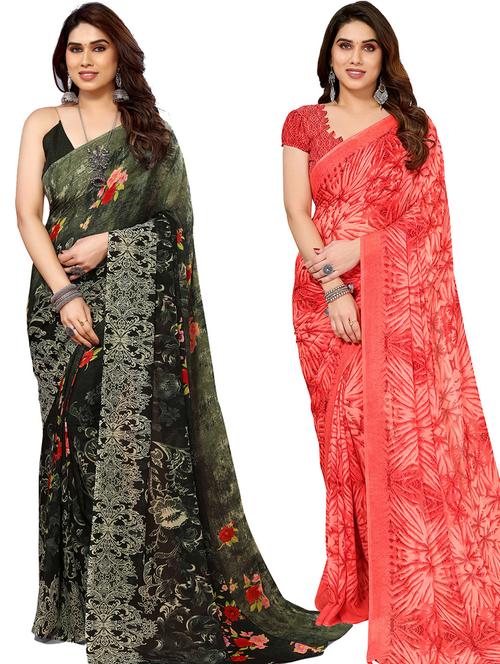 women pack of 2 casual wear combo saree with blouse - 21445938 - Very Small Image - 1