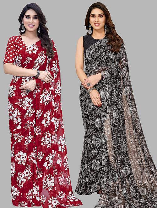pack of 2 casual wear sarees with blouse - 21445940 - Very Small Image - 1