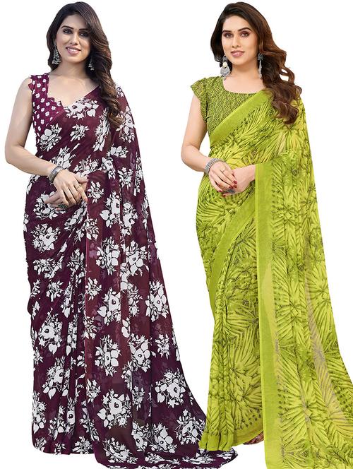 women pack of 2 casual wear combo saree with blouse - 21445945 - Very Small Image - 1