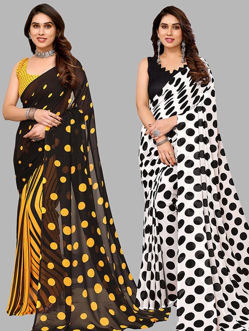 pack of 2 printed casual wear sarees with blouse - 21445947 - Very Small Image - 1