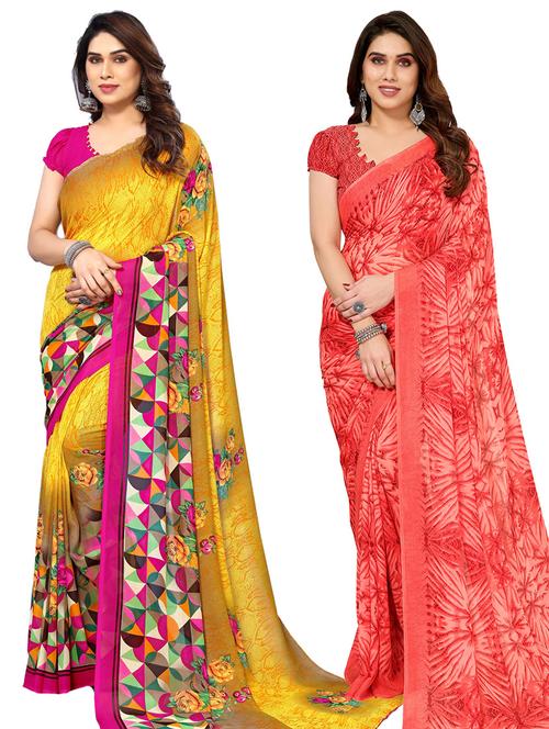 women pack of 2 casual wear combo sarees with blouse - 21445951 - Very Small Image - 1