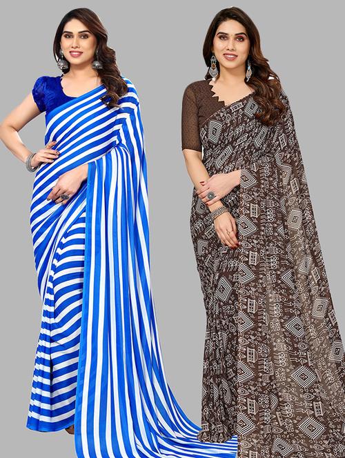 pack of 2 casual wear sarees with blouse - 21445955 - Very Small Image - 1