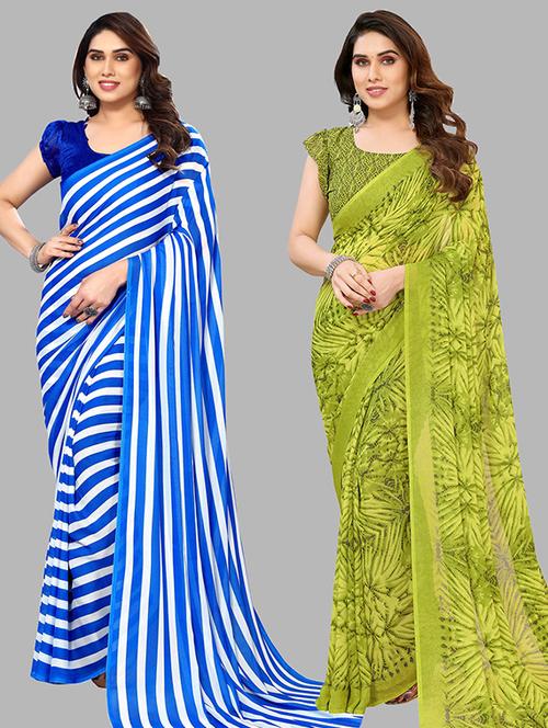 pack of 2 printed casual wear sarees with blouse - 21445956 - Very Small Image - 1