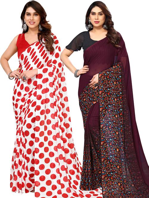 pack of 2 casual wear sarees with blouse - 21445957 - Very Small Image - 1