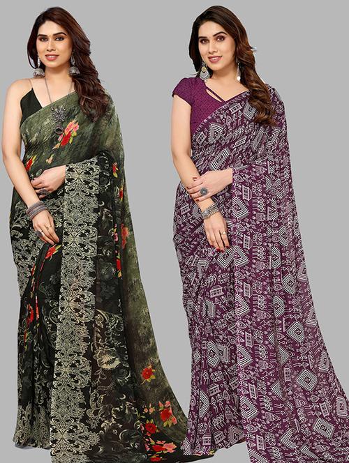 women pack of 2 casual wear combo saree with blouse - 21445962 - Very Small Image - 1