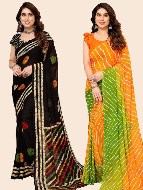 pack of 2 printed casual wear sarees with blouse - 21445964 - Very Small Image - 1