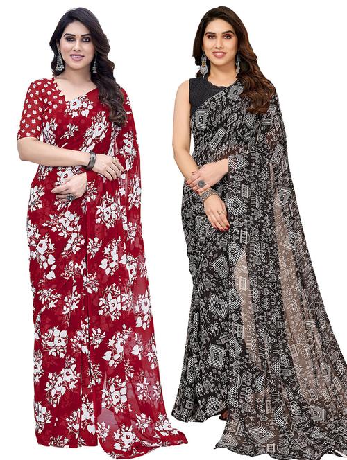women pack of 2 casual wear combo sarees with blouse - 21445969 - Very Small Image - 1