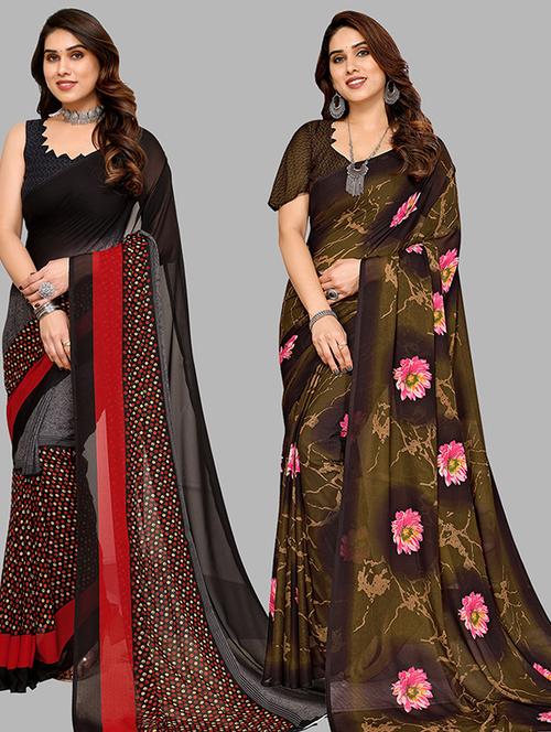 women pack of 2 casual wear combo sarees with blouse - 21445971 - Very Small Image - 1