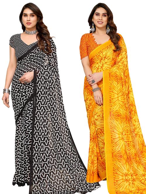 pack of 2 casual wear combo sarees with blouse - 21445972 - Very Small Image - 1