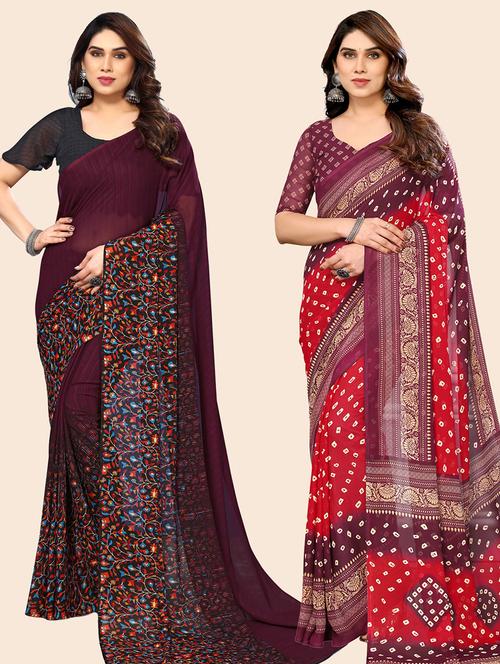 pack of 2 casual wear sarees with blouse - 21445974 - Very Small Image - 1