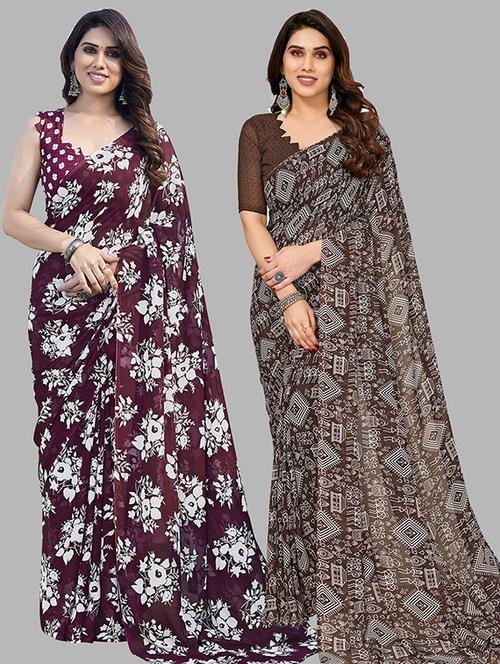 women pack of 2 casual wear combo saree with blouse - 21445978 - Very Small Image - 1