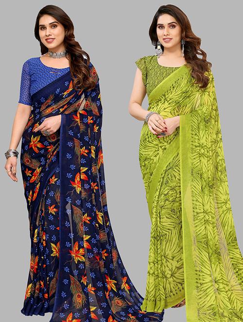 pack of 2 casual wear sarees with blouse - 21445980 - Very Small Image - 1