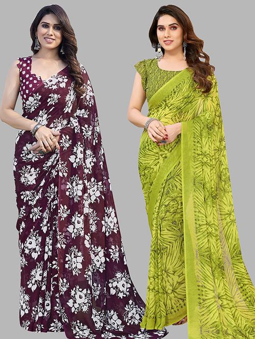 pack of 2 casual wear combo sarees with blouse - 21445982 - Very Small Image - 1
