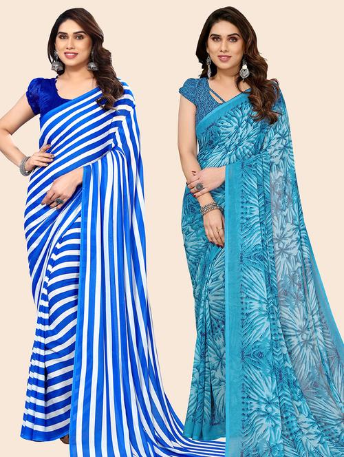 pack of 2 printed casual wear sarees with blouse - 21445983 - Very Small Image - 1