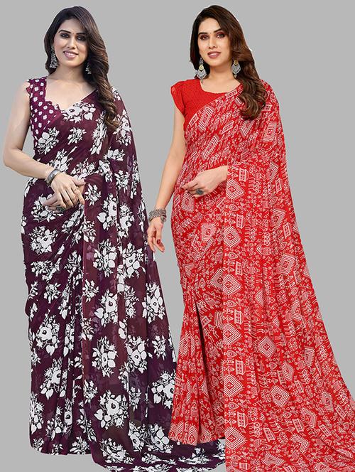pack of 2 printed casual wear sarees with blouse - 21445984 - Very Small Image - 1