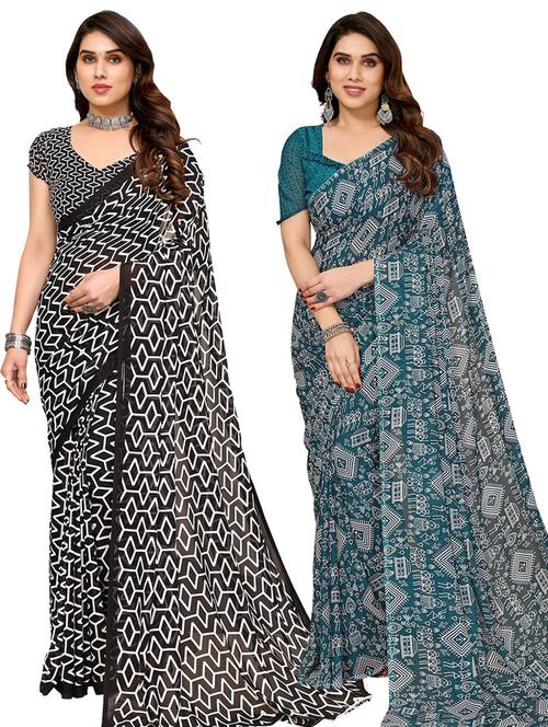 pack of 2 printed casual wear sarees with blouse - 21445987 - Very Small Image - 1