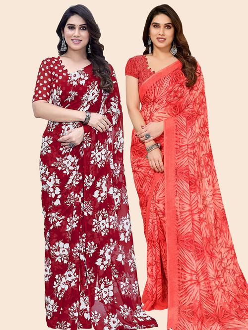 pack of 2 casual wear sarees with blouse - 21445989 - Very Small Image - 1