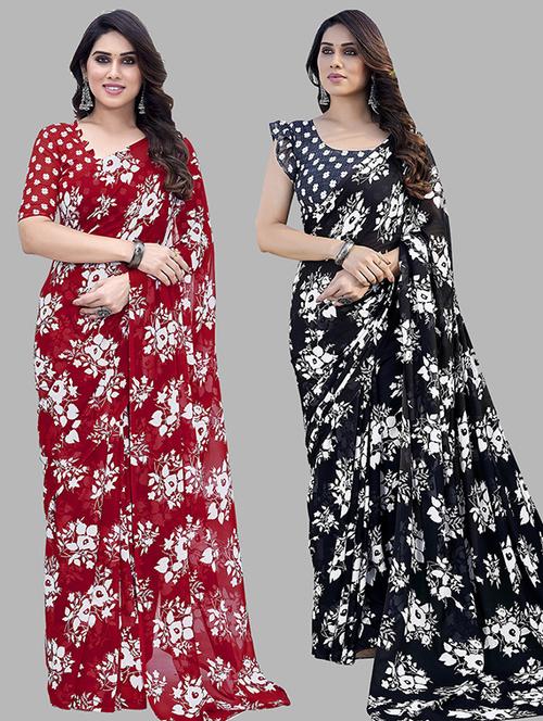 pack of 2 printed casual wear sarees with blouse - 21445990 - Very Small Image - 1