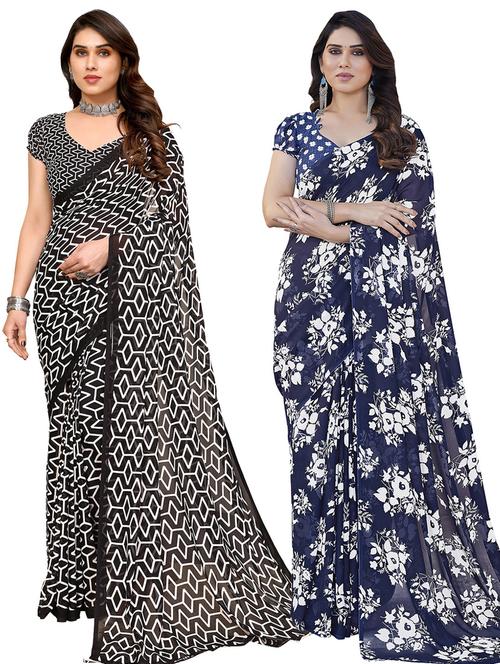 pack of 2 printed casual wear sarees with blouse - 21445992 - Very Small Image - 1