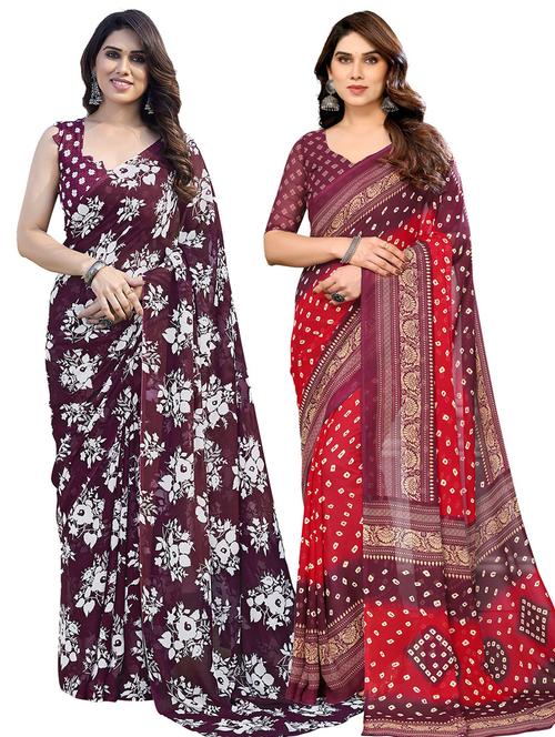 women pack of 2 casual wear combo sarees with blouse - 21445998 - Very Small Image - 1