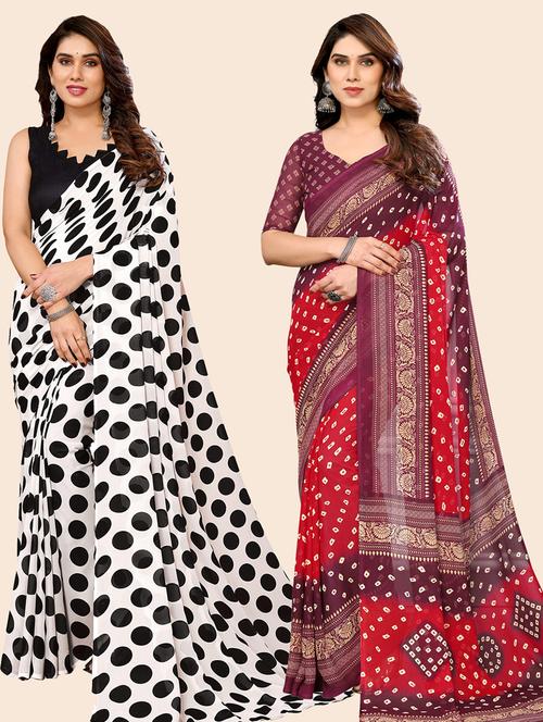 pack of 2 casual wear sarees with blouse - 21445999 - Very Small Image - 1