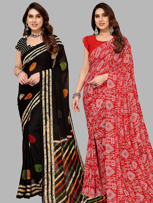 pack of 2 casual wear sarees with blouse - 21446002 - Very Small Image - 1