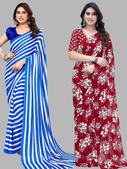 women pack of 2 casual wear combo sarees with blouse - 21446003 - Very Small Image - 1