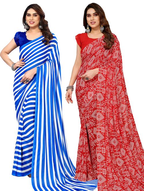 women pack of 2 casual wear combo sarees with blouse - 21446005 - Very Small Image - 1