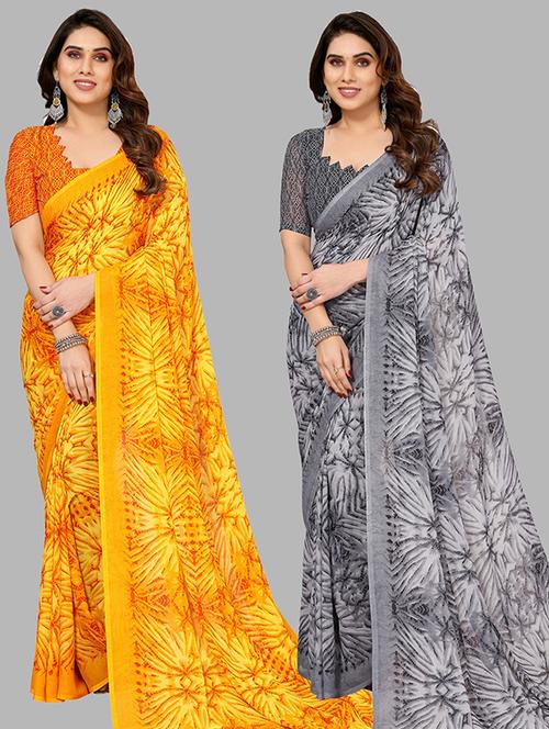 pack of 2 printed casual wear sarees with blouse - 21446007 - Very Small Image - 1