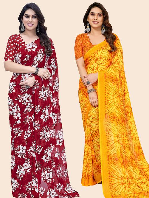 women pack of 2 casual wear combo sarees with blouse - 21446009 - Very Small Image - 1