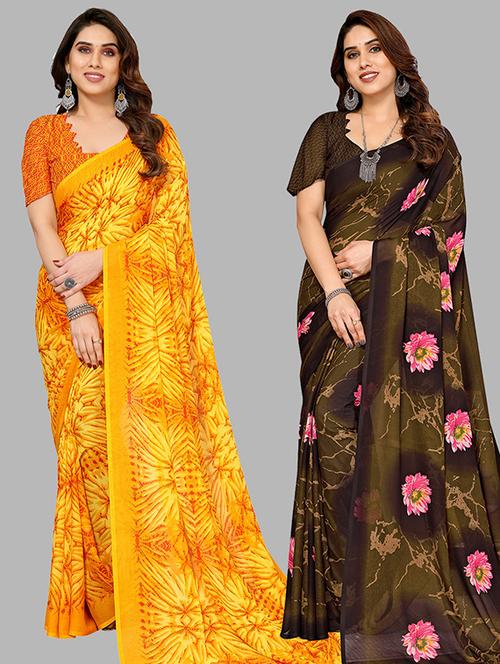 pack of 2 printed casual wear sarees with blouse - 21446010 - Very Small Image - 1