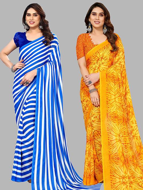 pack of 2 printed casual wear sarees with blouse - 21446013 - Very Small Image - 1