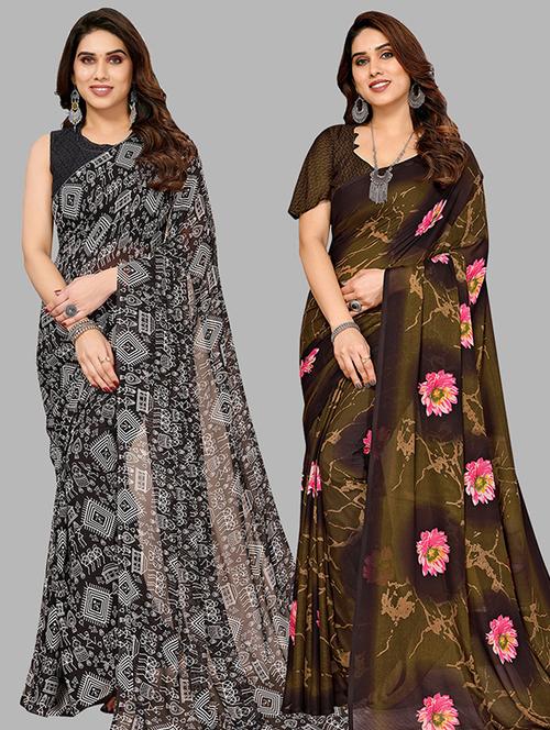 pack of 2 casual wear sarees with blouse - 21446018 - Very Small Image - 1