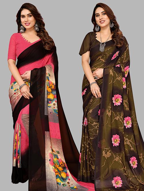 pack of 2 printed casual wear sarees with blouse - 21446019 - Very Small Image - 1