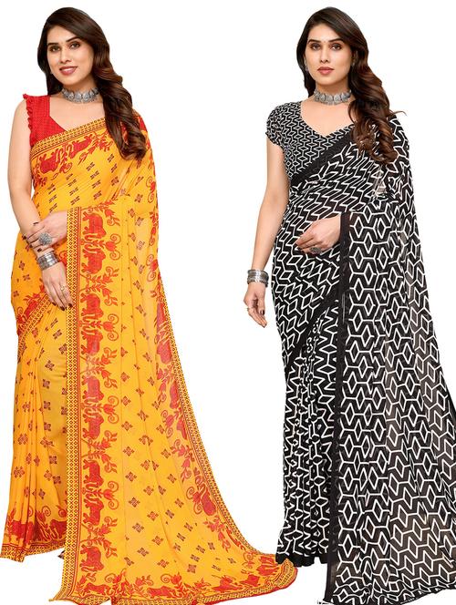 women pack of 2 casual wear combo sarees with blouse - 21446021 - Very Small Image - 1