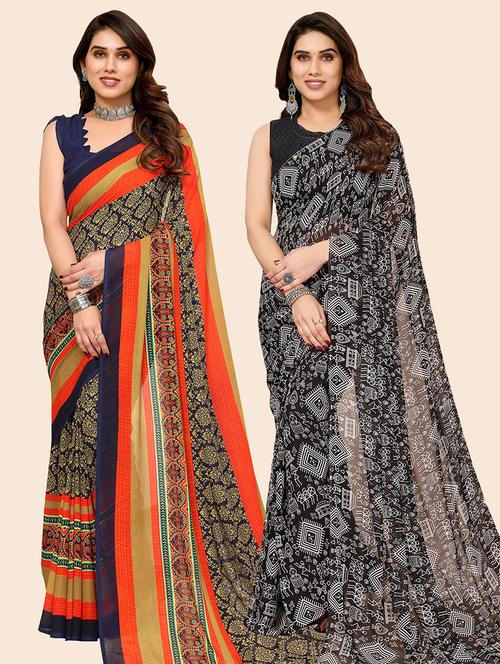 pack of 2 casual wear combo sarees with blouse - 21446026 - Very Small Image - 1