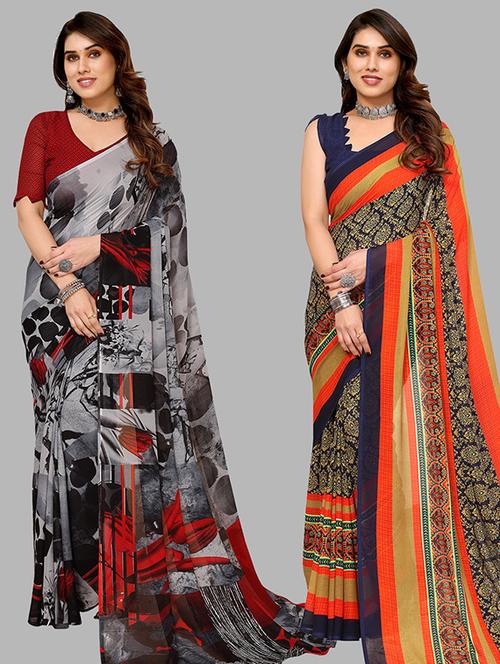 pack of 2 casual wear sarees with blouse - 21446027 - Very Small Image - 1
