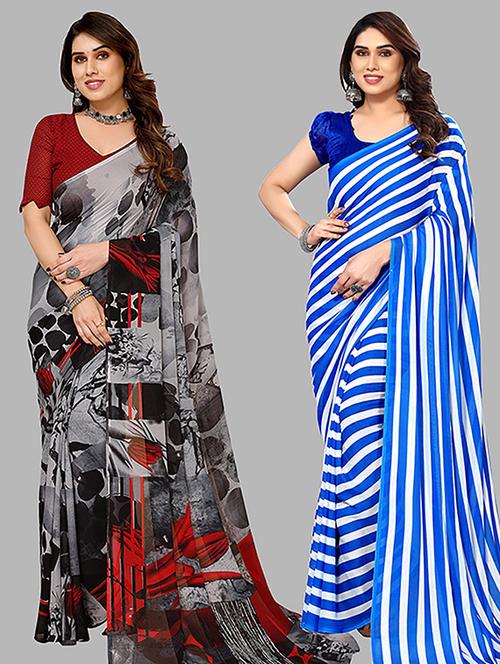 women pack of 2 casual wear combo sarees with blouse - 21446030 - Very Small Image - 1