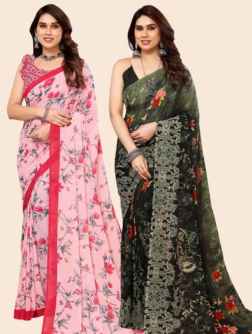 pack of 2 casual wear combo sarees with blouse - 21446032 - Very Small Image - 1
