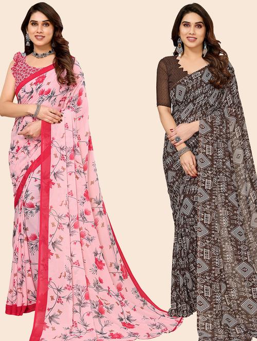 pack of 2 casual wear sarees with blouse - 21446033 - Very Small Image - 1