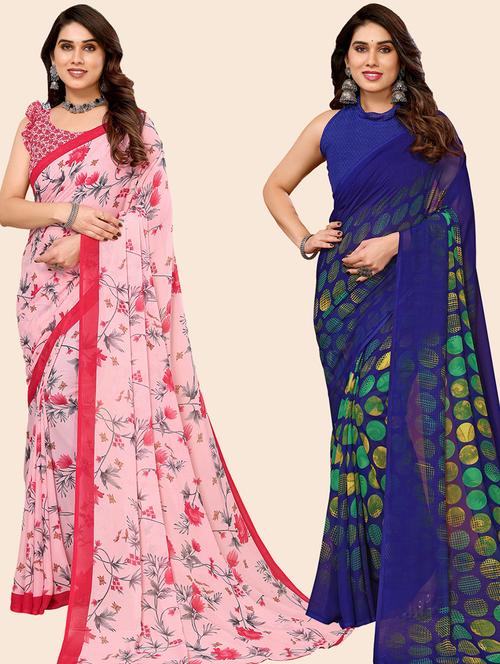 women pack of 2 casual wear combo saree with blouse - 21446035 - Very Small Image - 1